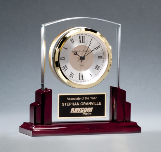 Glass Clock w/ Rosewood Base